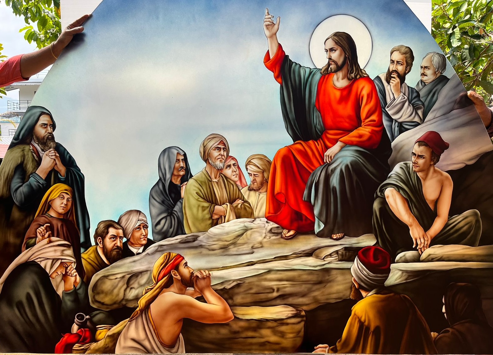 Stained glass painting glowing with light